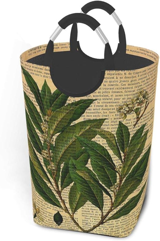 Qian Mu888 Großer faltbarer Wäschekorb, Eimer mit botanischem Druck auf