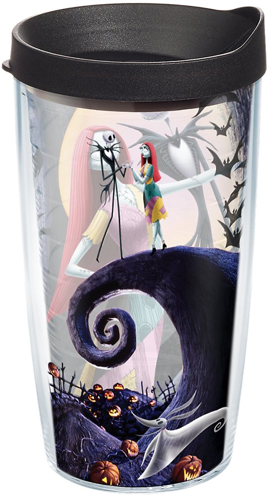 Tervis 1167040 Tumbler with Lid, Jack Skellington and Sally welcome the holidays in this Disney A Nightmare Before Christmas design that keeps your drinks from going all Oogie Boogie. , Black