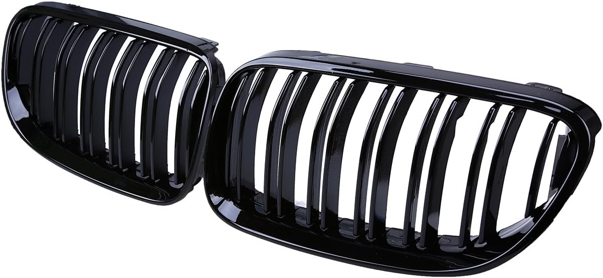E92 E93 Front Grill Kidney Grille, Double-line Glossy Black, 2pcs
