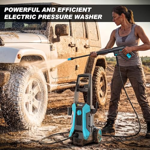 Pressure Washer, 2400W 220Bar 540L/H Electric Pressure Washers with Hose Reel & 8m Hose, Soap Bottle, Foam Nozzle & High Pressure Spray Gun for Cleaning Cars, Fences, Patios, Gardens & Driveways