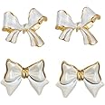 PINCHUAN Gold Bow Earrings Pink Small Classic Bow Stud Earrings for Women Dainty Pearl Bow Dangle Earrings Hypoallergenic Gold Earrings Christmas Bow Earring for Women