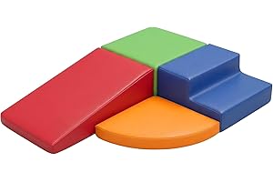 Toddler Soft Climbing Toy Set - 4-Piece PU Leather Color-Block Foam Blocks - Kids Indoor Playground Climbing Toys - Crawling 