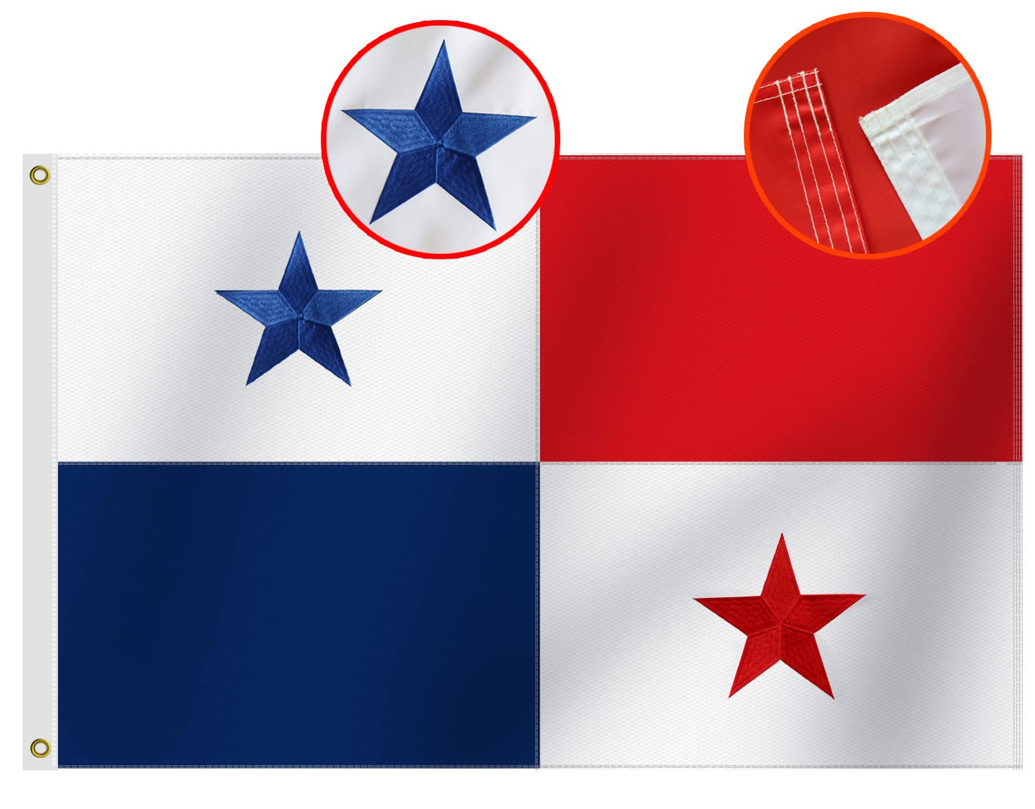 Heavy Duty Panama Flag 3x5 Ft, Longest Lasting Oxford Nylon 210D | Embroidered Stars | Four Rows Stitching Fly Ends|Panamanian National Flags Decoration Gift Yard House Banner