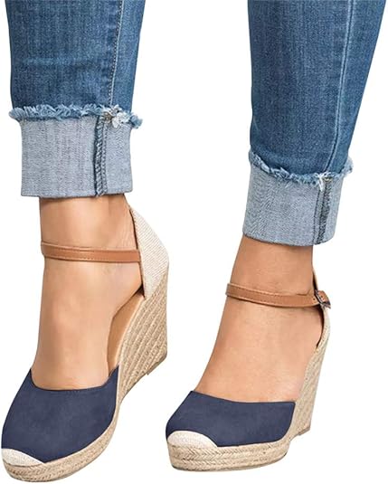 Amazon.com | Kathemoi Womens Espadrille Wedge Sandals Ankle Strap Lace Up Slingback Platform 