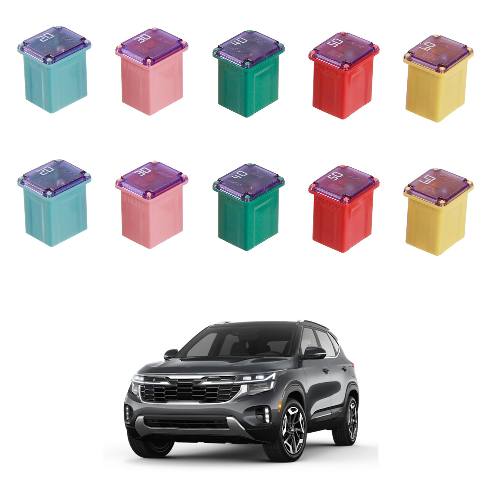 Photo 1 of 10Pcs Car Fuse Combination Mini Jcase Fuse, Low Profile Box Shaped Automotive Fuses Assortment for Pickup Trucks Cars and SUVs (20A/30A/40A/50A/60A, 2pcs Each)