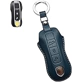 WiiLemz Key Fob Cover for Porsche, Leather Key Cover Case Shell for 911 Cayenne Panamera Carrera Taycan, 3 Buttons