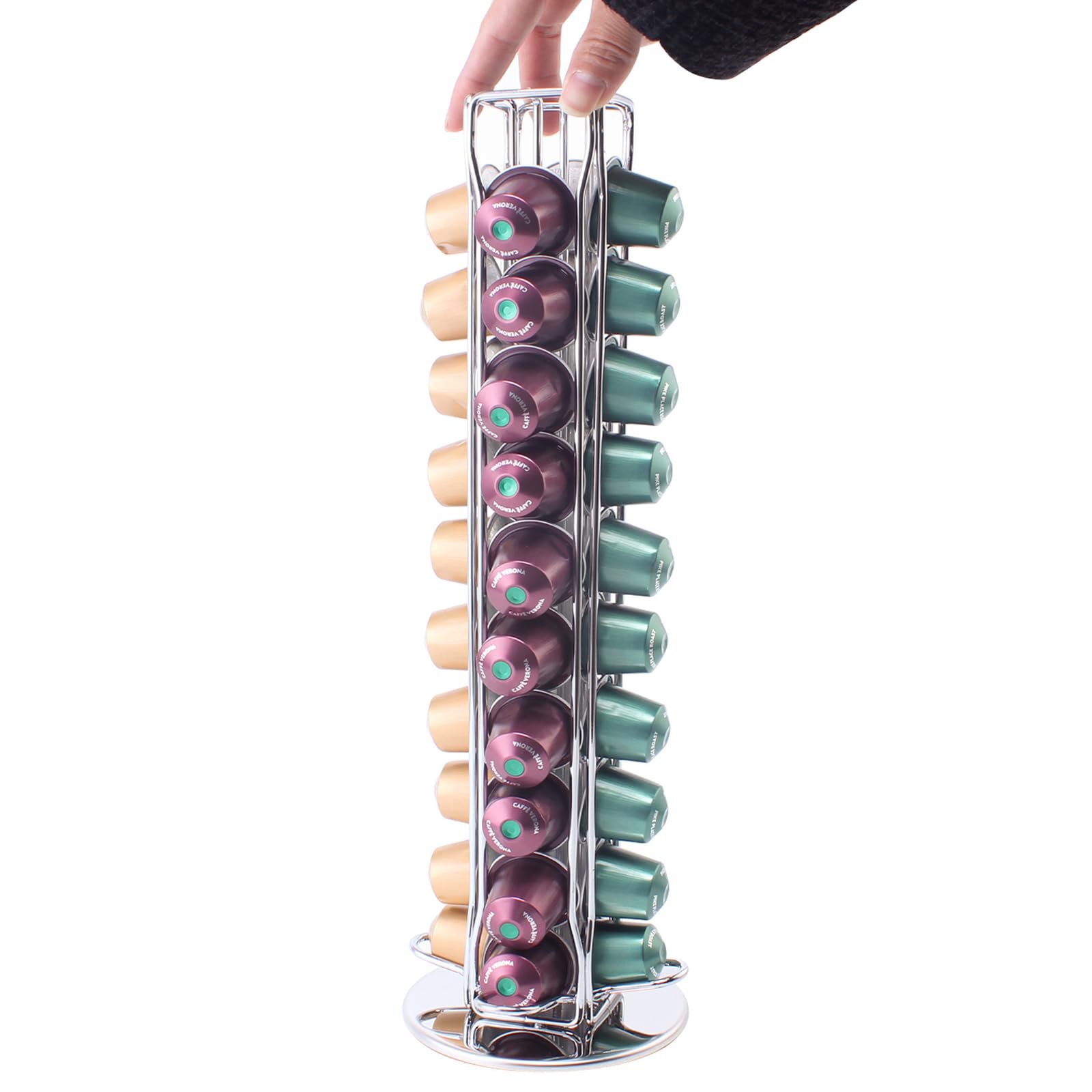 SEVENLINE Coffee Pod Holder Stand Compatible With Nespresso Original Pods Carousel Storage Rack Capsules Organizer For 40 Capsules (Silvery)