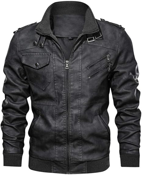 Black leather mens jacket with hood Clearance