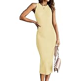 HAEOF Women's Summer Bodycon Midi Sweater Dress 2026 Spring Casual Sleeveless Ribbed Knit Vacation Party Work Long Dresses