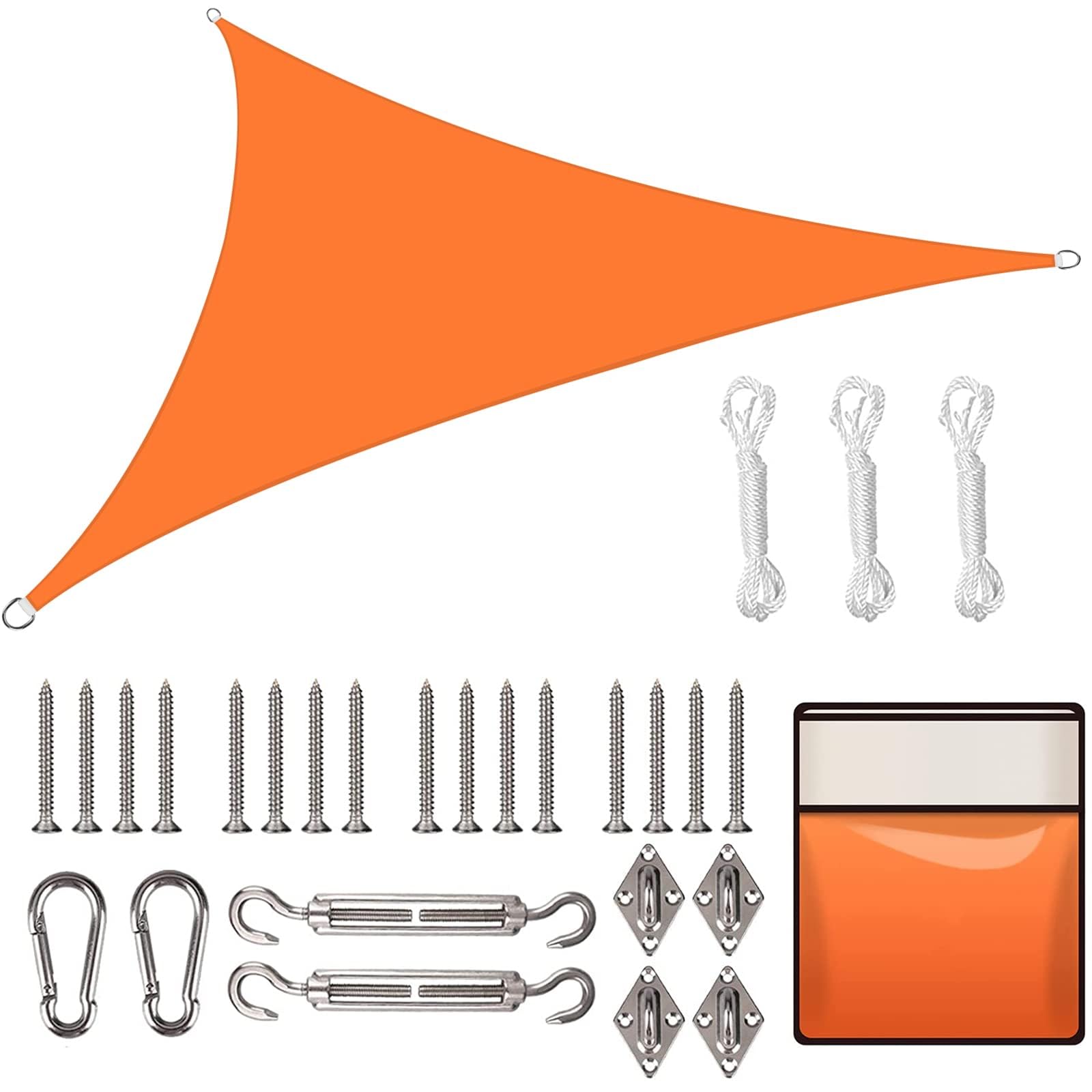 Yeahmart Sun Shade Sail Triangle 3x3x3m with Fixing Kit Waterproof Anti-UV Sunscreen Awning Canopy 98% UV Block for Outdoor Garden Patio Party Backyard Yard Camping with Free Rope, Orange