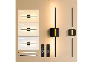 GvvooHome Battery Operated Wall Sconces Set of 2, Detachable 360°Rotate Wall Lamps, 3000-6500K Dimmable with Remote Control, 10000mAh Rechargeable Wall Lights for Bedroom, Living Room, 28" Black Gold