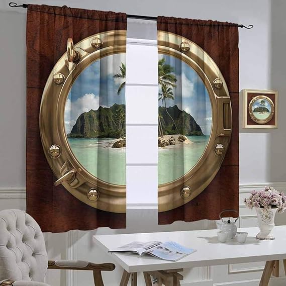 Mozenou Hawaiian Curtain for Kitchen Window Porthole Inside Ship View