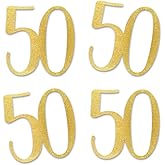 Gold Glitter 50 Cut-Out Numbers, 50th Birthday Party Anniversary Decorations DIY Essentials