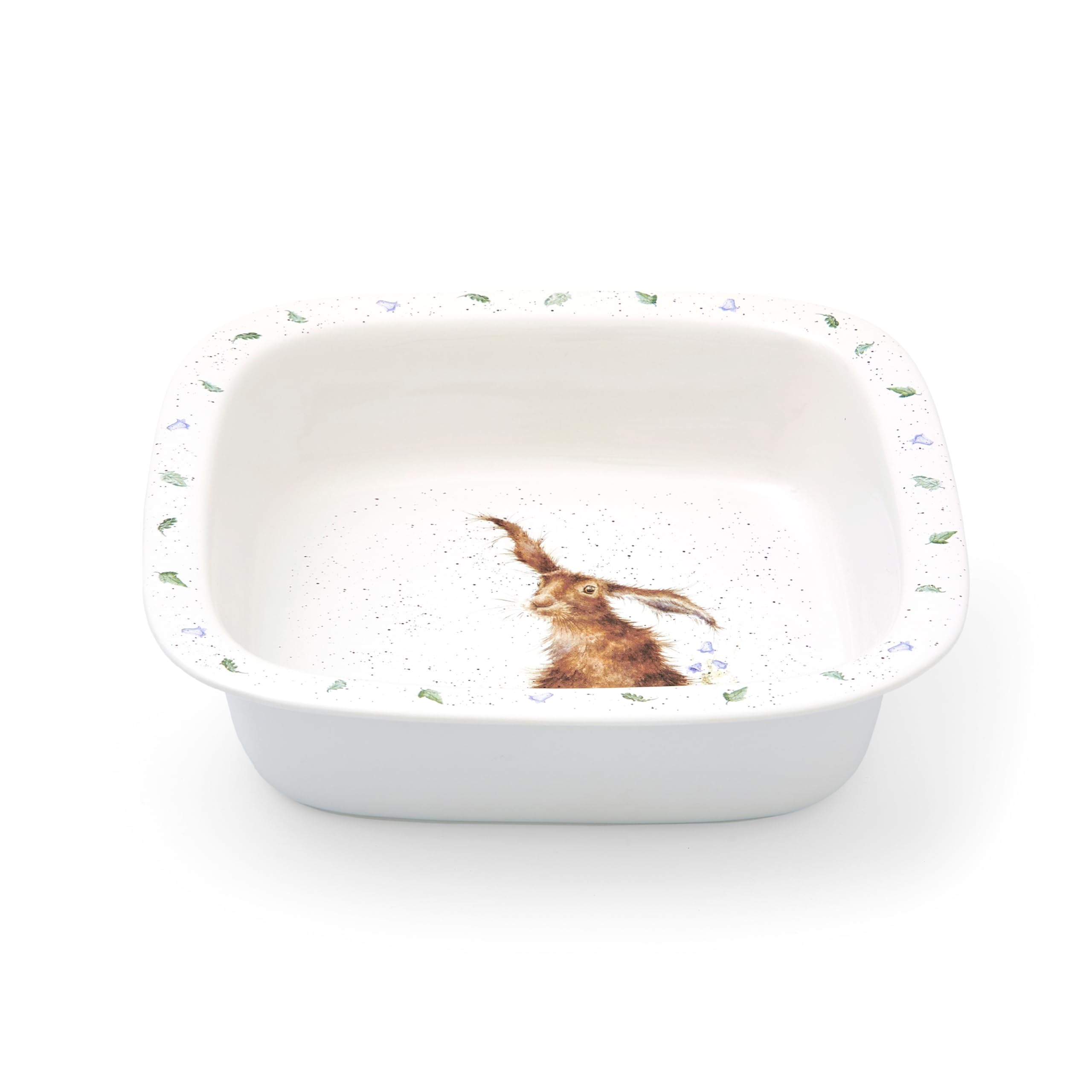 Royal Worcester x Wrendale Square Dish - Fine Bone China Square Dish, Hare Design, Dishwasher & Microwave Safe, Suitable for Everyday Dining or Special Occasions
