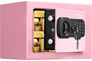 APRXUVOT Fireproof Small Safe Box for Money, 0.23 Cu ft Mini Fireproof Safe with Combination Lock, Digital Safe for Kids Home Hotels Business (17sp-pink-1)