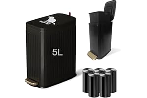 Uppcasir Dog Poop Trash Can Outside 5L, Dog Waste Trash Can with Lid, Foot Pedal, Inner Bucket, 100 Dog Waste Bags, Dog Waste Container for Bathroom, Garden