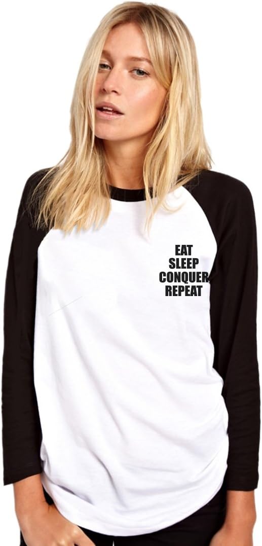 Eat Sleep Conquer Repeat Pocket Design - Womens Baseball Top - WWE John Cena Brock Lesnar Merch eat Sleep Conquer - 3XL White/Black