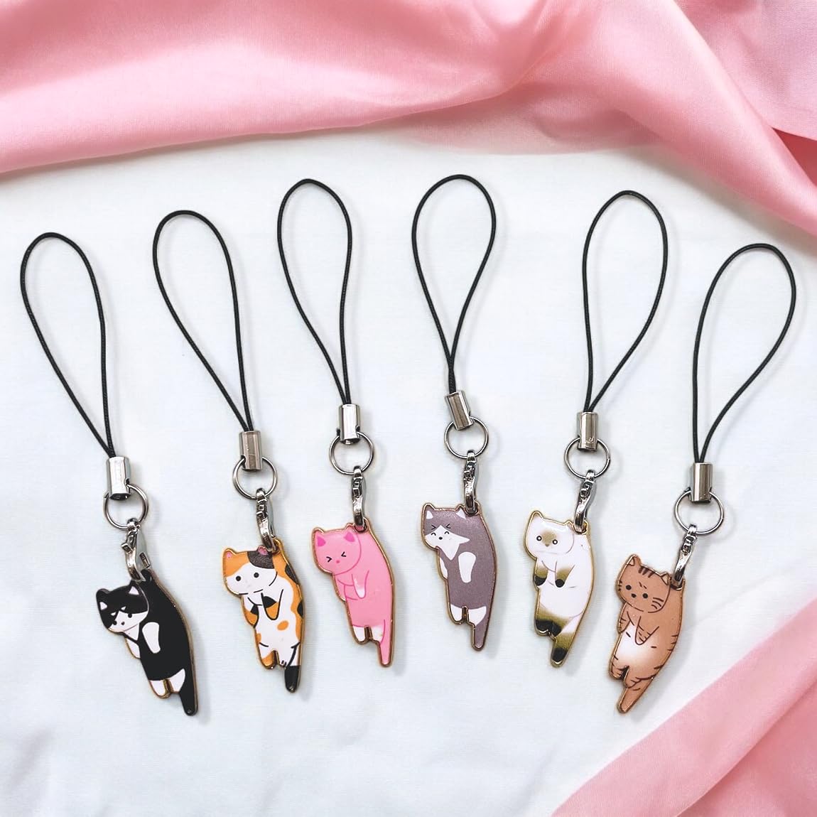 Sopopal 6 Pcs Cat Phone Charm Aesthetic Cell Phone Charm Kawaii With Handmade Cute Hanging Pendants Decor