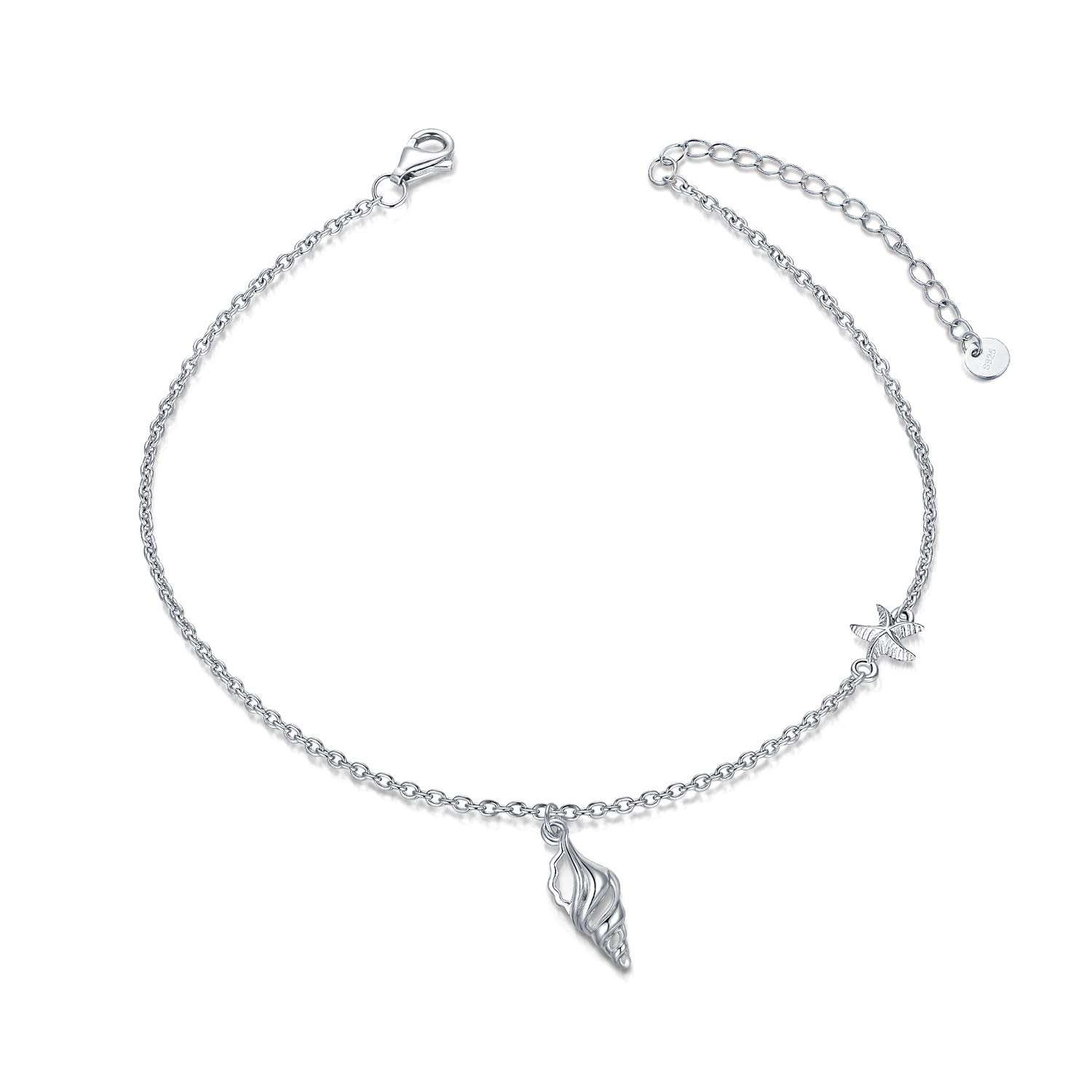 WINNICACA Conch Shell Anklet Sterling Silver Ocean Starfish Anklets Mother's Day Jewelry for Women Teens Birthday Gifts