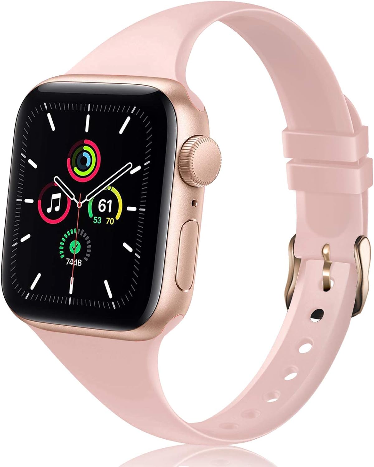 TSAAGAN Slim Silicone Band Compatible for Apple Watch Band 38mm 42mm 40mm 44mm, Sport Thin Soft Narrow Replacement Strap Wristband Accessory for iWatch Series 5/4/3/2/1 (Sand Pink, 38mm/40mm)