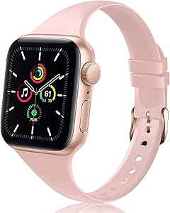 TSAAGAN Slim Silicone Band Compatible for Apple Watch Band 38mm 42mm 40mm 44mm, Sport Thin Soft Narrow Replacement Strap Wristband Accessory for iWatch Series 5/4/3/2/1 (Sand Pink, 38mm/40mm)