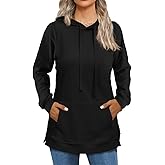Beimuc Hoodies for Women Fashion Split Hem Drawstring Casual Long Sleeve Sweatshirts Tops with Pockets