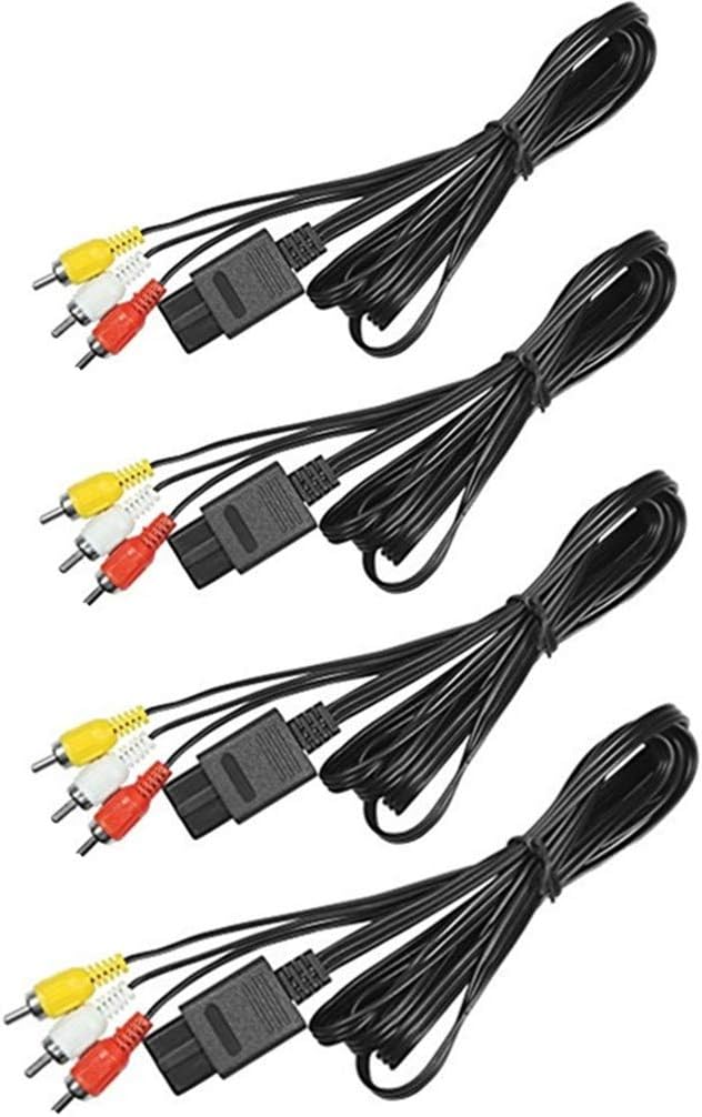 N64 6 Feet AV Cable N64 AV Cable Composite Retro Audio Video Standard Cord for Nintendo 64 TV Game/SNES/Gamecube/GC Pack of 4