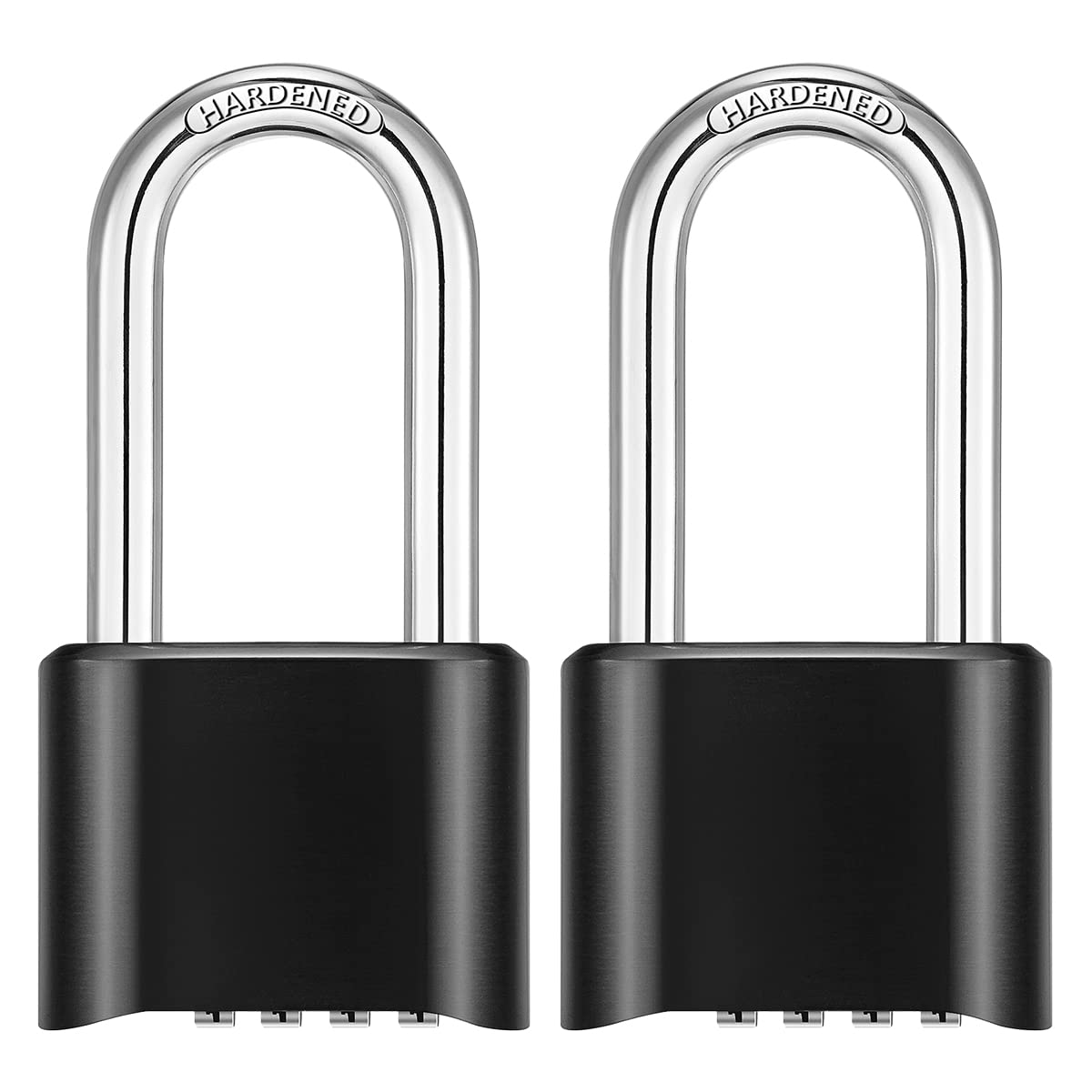 NUZAMAS Pack of 2 Heavy Duty Extra Long Shackles Combination Padlock - 4 Wheels Padlock - Zinc Alloy for Corrosion Resistance - Waterproof Keyless-Lock for Home, School & Garage Locker-Black