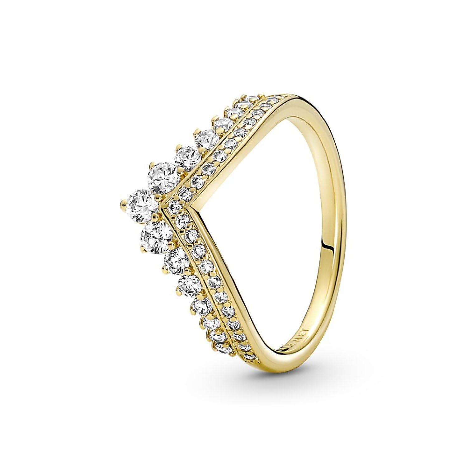 Pandora Timeless Tiara wishbone 14k gold-plated ring with clear cubic zirconia, 52