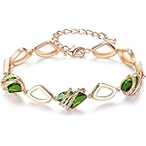 Leafael Wish Stone Link Charm Bracelet with Birthstone Crystals, Rose Gold Plated or Silver-tone, 7"+2"