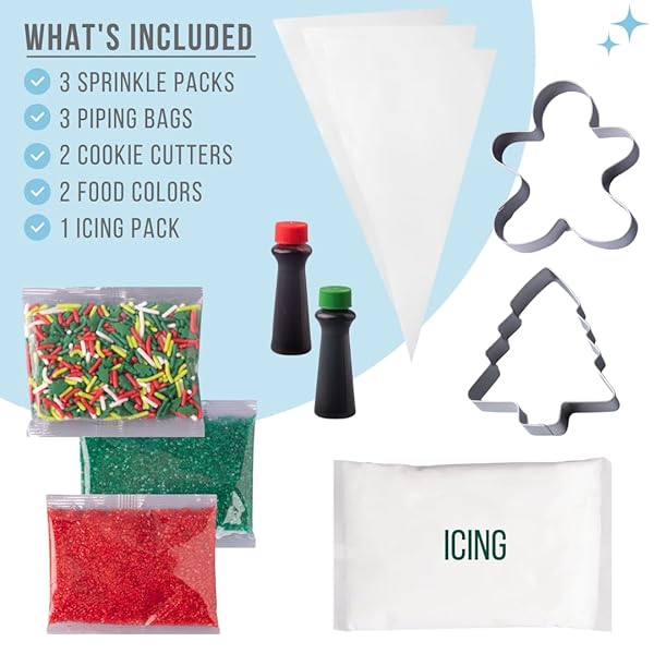 SWEETS INDEED FROSTING KIT PLUS SPRINKLES FROSTING TUBES NOZZLES 11.71 OUNCES PERFECT FOR BAKING AND COOKIE DECOARTING (XMAS DECORATING KIT)