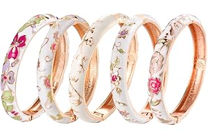 UJOY Bangles 5 Pcs Enamel Jewelry Set Rose Flower Engraved Cloisonne Bracelets Pack in a Box 5PCS