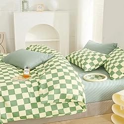 CLOTHKNOW Green White Plaid Comforter Set