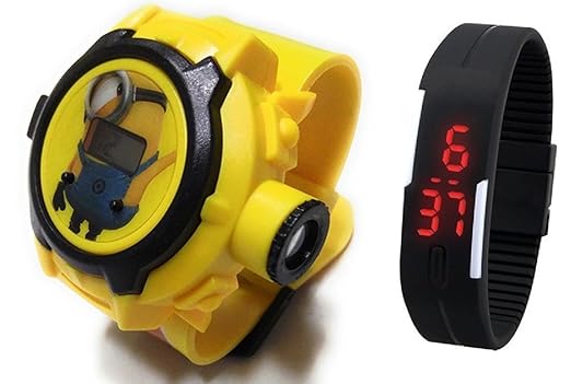 Lemonade Pack of 2 Kids Favourite Minion 24 character Projector Band & Digital Led Bracelet Band For Kids, Children