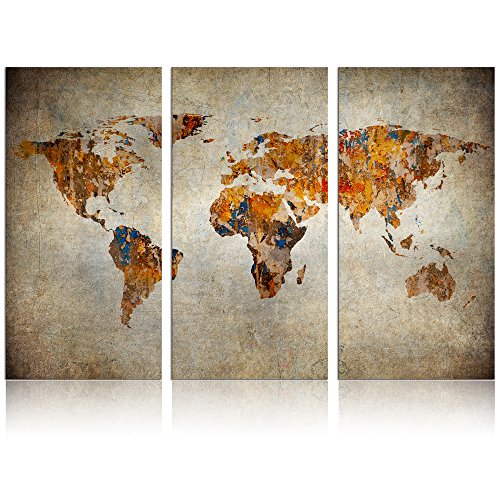 Xlarge World Map Canvas Art,Vintage Map Poster Printed on Canvas Framed Map of World Canvas Prints Wall Art (Retro Large)