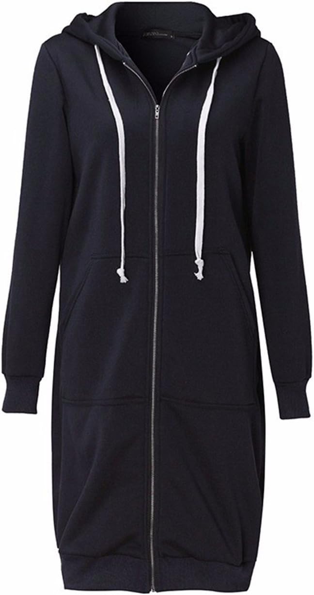 SexyshineWomen's Casual Loose Zip up Long Hoodies Sweatshirt Outerwear Jacket Tunic Coat with Pockets