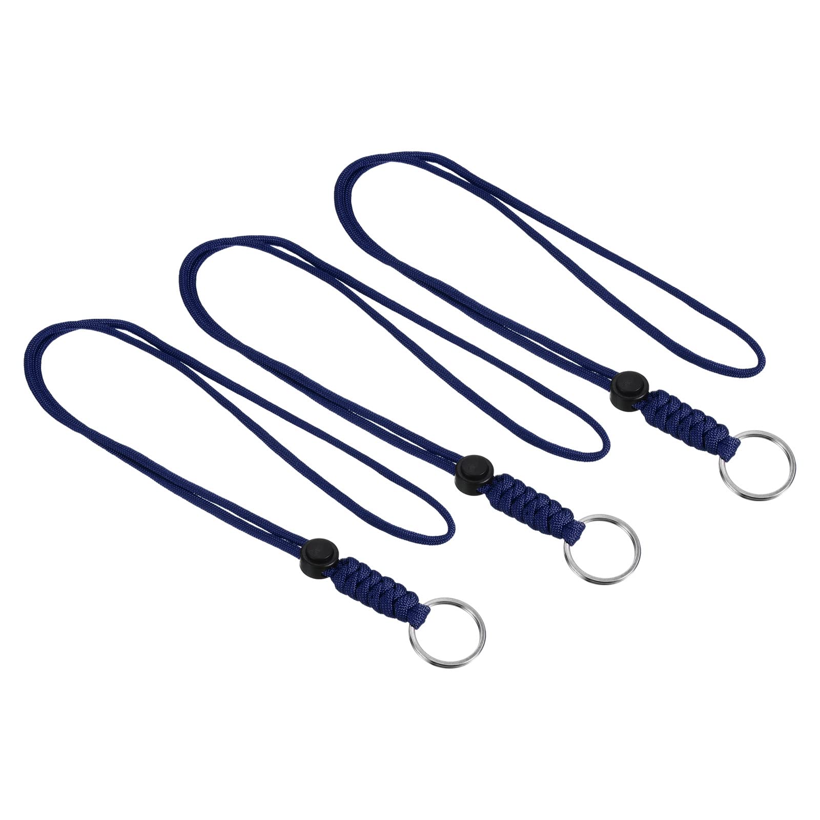 PATIKIL Paracord Lanyard with Keyring 18 Inch, 3 Pack Necklace Keychain Cord Metal Hook Strap for Keys Whistle ID Card Badge Holder, Blue