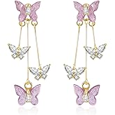 Artlunar Purple Butterfly Earrings for Women Butterfly Tassel Earrings Charm Outfits Jewelry Gift