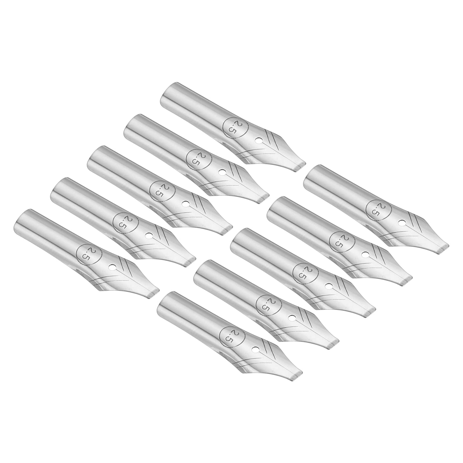 PATIKIL 2.5mm Line Width Fountain Pen Nib Replacement, 10 Pack 304 Stainless Steel Ink Dip Calligraphy Pen Nib for Drawing Writing, Silver