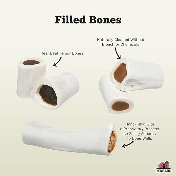 REDBARN PET PRODUCTS LARGE FILLED DOG BONES, CHEESE & BACON FLAVOR – LONG LASTING STUFFED FEMUR CHEW TREAT MADE IN USA – 4 COUNT – PACKAGING MAY VARY
