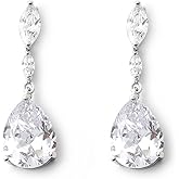 Rhodium Crystal Cubic Zirconia Big Teardrop Earrings