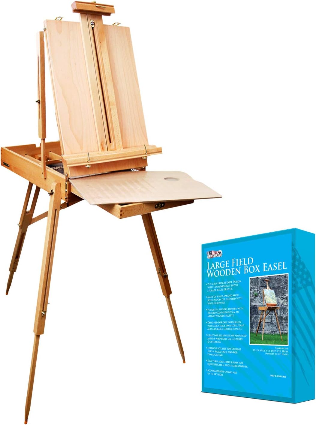 US ART SUPPLY 121-Piece Custom Artist Painting Kit with Coronado Sonoma Easel, 24-Tubes Acrylic Colors, 24-Tubes Oil Painting Colors, 24-tubes Watercolor Painting Colors, 2-each 16"x20" Artist Quality Stretched Canvases, 6-each 11"x14" Canvas Panels, 11"x14" Watercolor Paper Pad, 10-Natural Hair Bristle Paint Brushes, 7-Nyl
