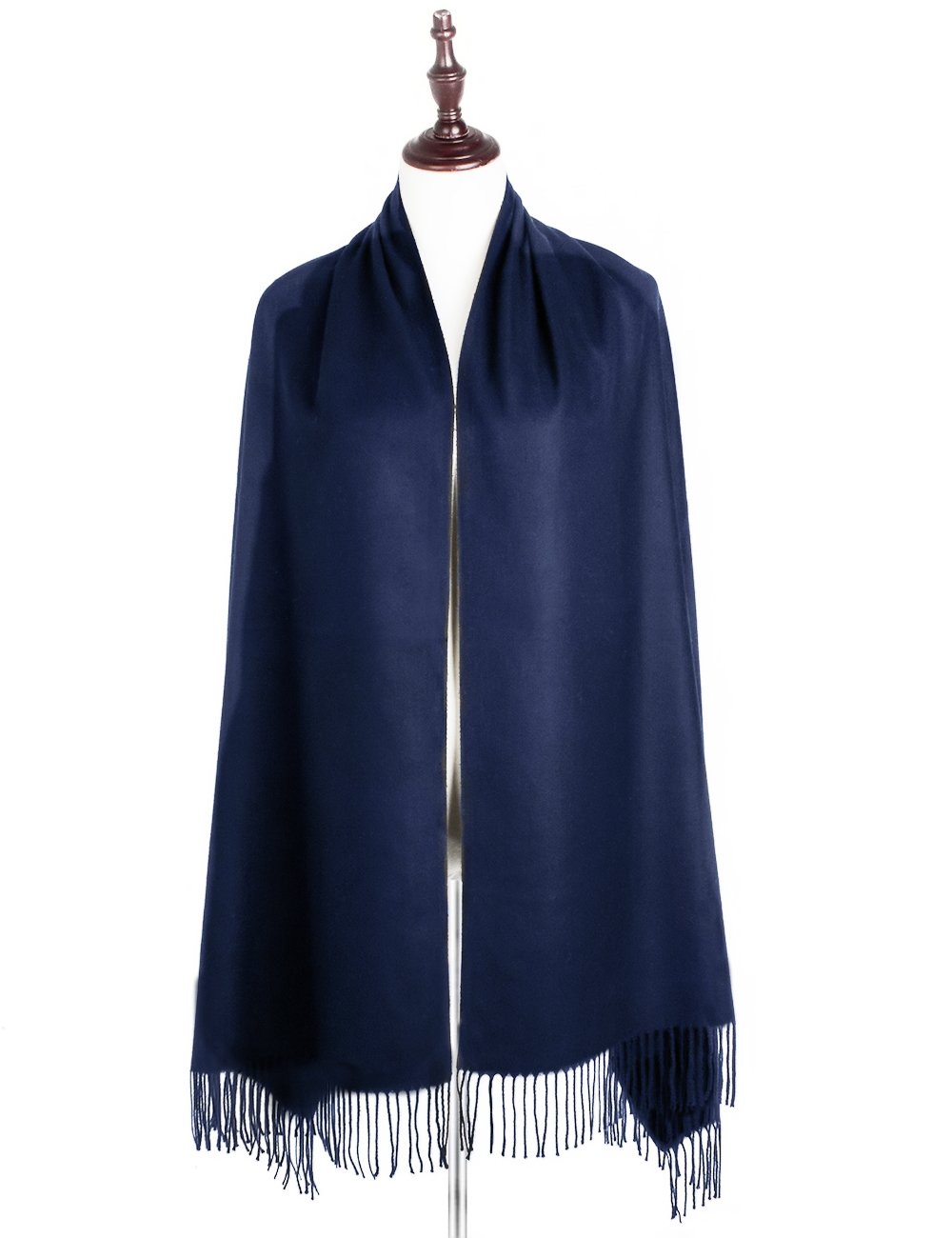 EVRFELAN Women Winter Warm Scarf Soft Cashmere Fringe Tassel Pashmina Pure Color Shawl Stole Wrap (Navy blue)