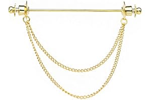 UUDUO Men's Tie Pins Shirt Collar Pin with Double Chains Tassel 18K Gold Silver Black Brass Collar Bar Tie Stick Pin Suit Accessories (Gold)