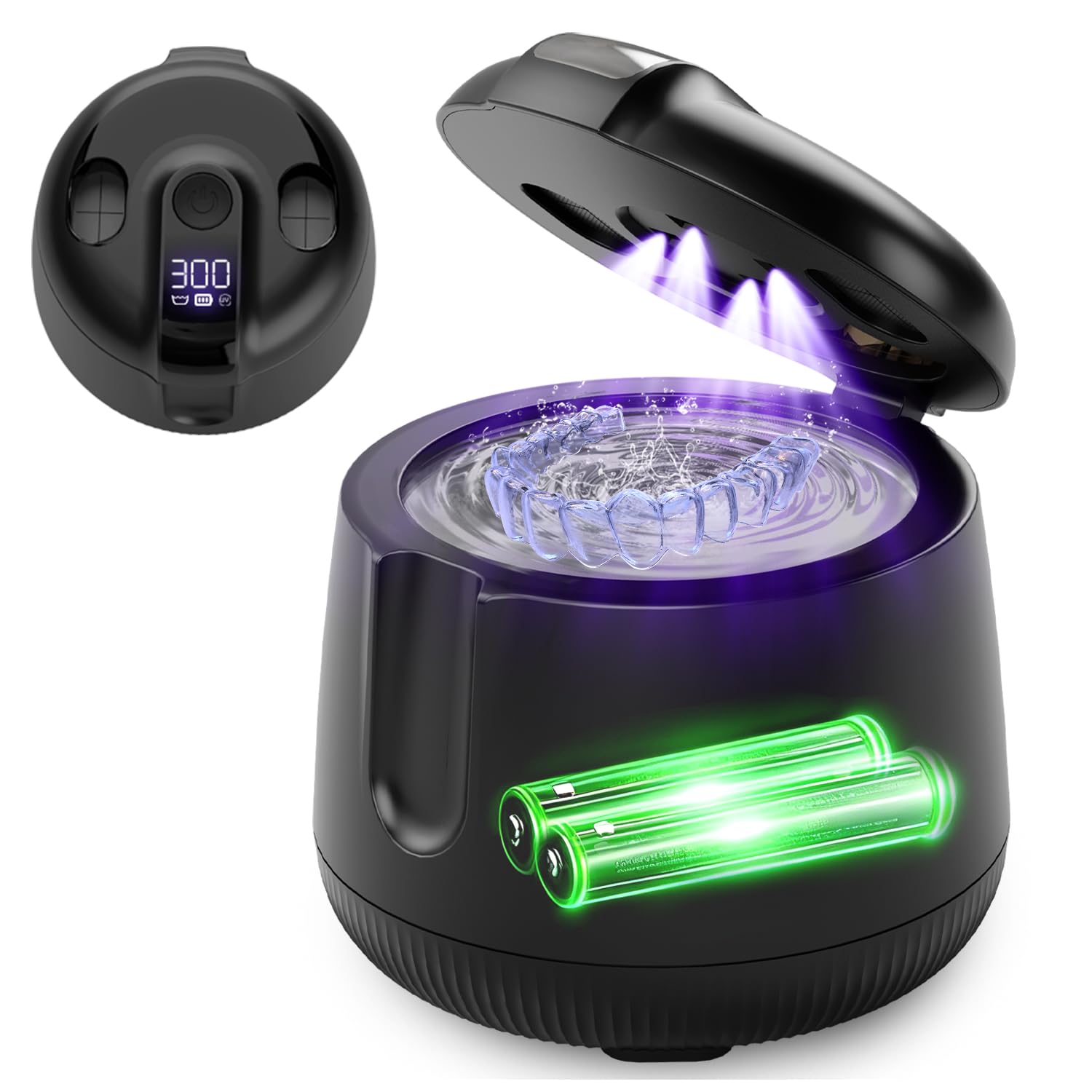 Photo 1 of Ultrasonic Retainer Cleaner Machine, 48kHz Rechargeable Cordless Denture Cleaner with 4000mAh Battery, 200ML Dental Cleaning Pod for Dentures, Mouth Guards, Aligner, Night Guard, Jewelry Black
