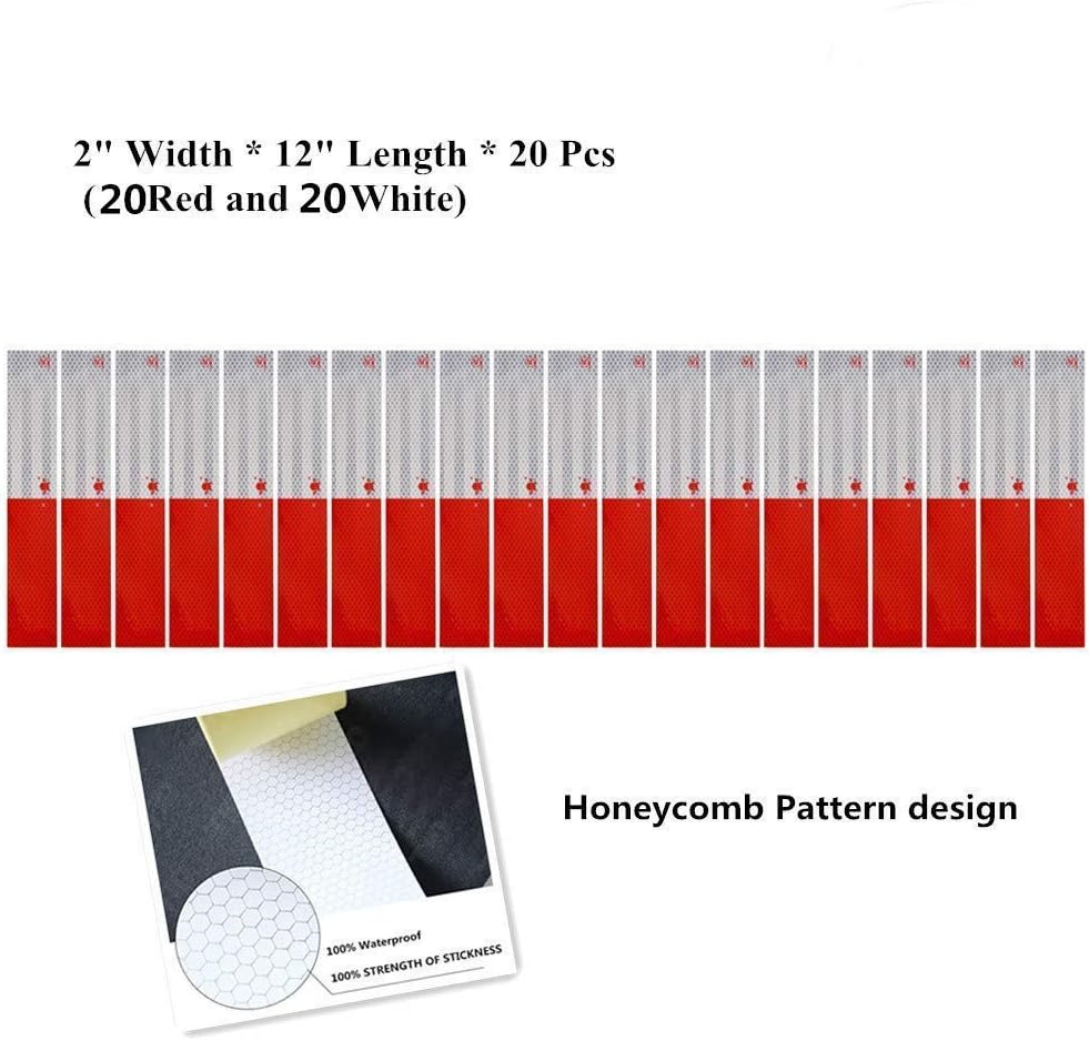 ANKIA Red White Micro Prismatic Sheeting Reflective Tape 2" X 12' Waterproof Reflector Tape Self-adhesive Reflector Tape Conspicuity Safety Warning Sticker for Truck Trailer Pickup Mailbox (20 Pcs) - Image 5