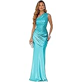 DOGEFI Sparkly Sequin One Shoulder Prom Dress Mermaid Ruched Formal Party Dress Long Satin Evening Gown DW52