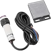 Baomain Photoelectric Sensor E3F-R2P2 Retroreflective Optical Sensor Switch DC 10-30V PNP NC Sensing Distance 2m with Reflector Panel 3 Wires