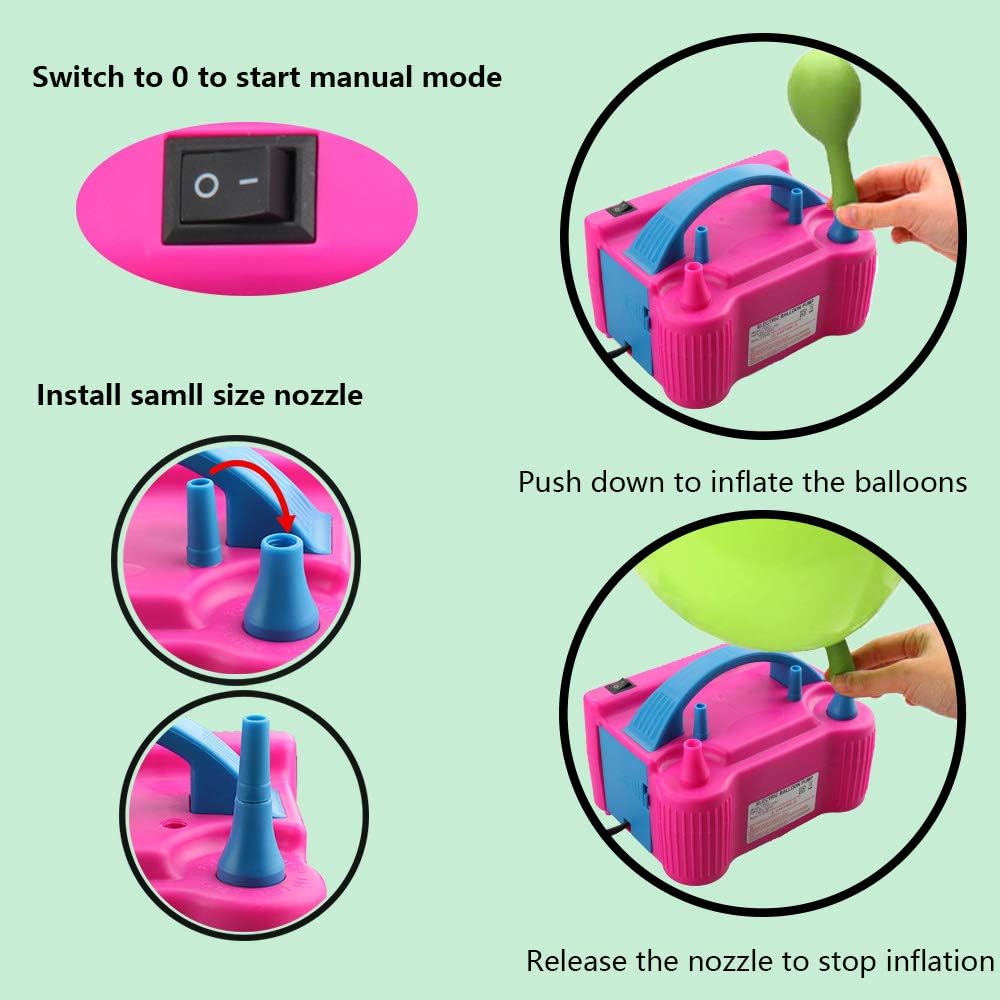 214 Pcs Balloon Pump Set- Electric Air Balloon Blower Pump, Balloon Inflator 110V 600W Portable Dual Nozzles - Balloon Decorating Strip Kit for Arch Garland + 32Ft Balloon Tape Strip, 2 Tying Tool, 200 Dot Glue, 10 Ballon Flower Clip, 3 Rolls Colored Ribbon for Party Wedding Birthday Xmas Baby Shower DIY: Toys & Games