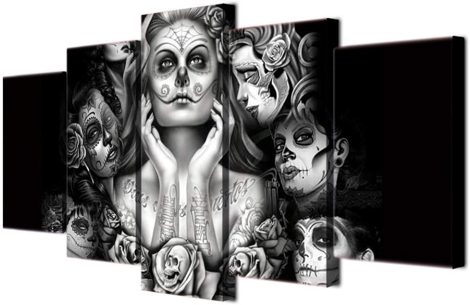 YFYW Home Decor Wall Art Posters Printed 5 pcs Canvas Day Of The Dead Face Painting Skull Pictures-40x60 40x80 40x100cm no frame